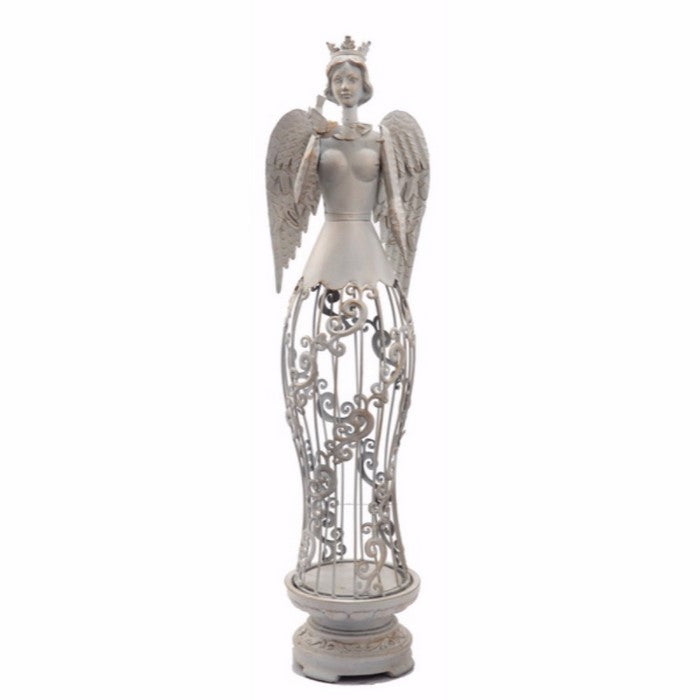 Elegantly Designed Metal & Resin Angel Statue, White