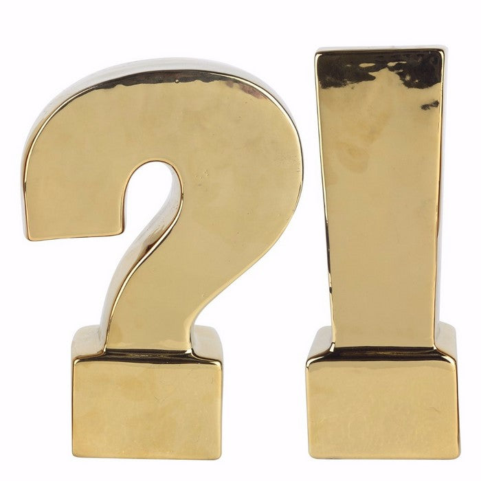 Ceramic Question & Exclamation Mark Bookends, Gold, Set of 2