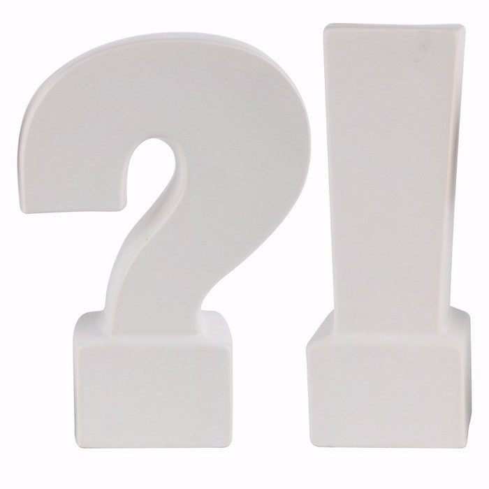 Ceramic Question & Exclamation Mark Bookends, White, Set of 2