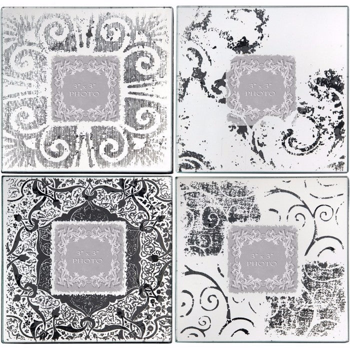 Wood & Glass Old Style Photo Frames, White and black, Set of 4