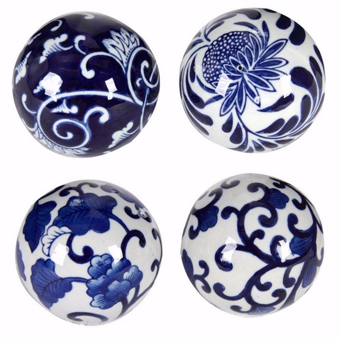 Urban CeramicDecorative Orbs, Blue and White, Set of 4
