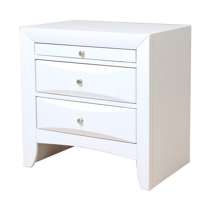Contemporary 3 Drawer Wood  Nightstand By Ireland, White
