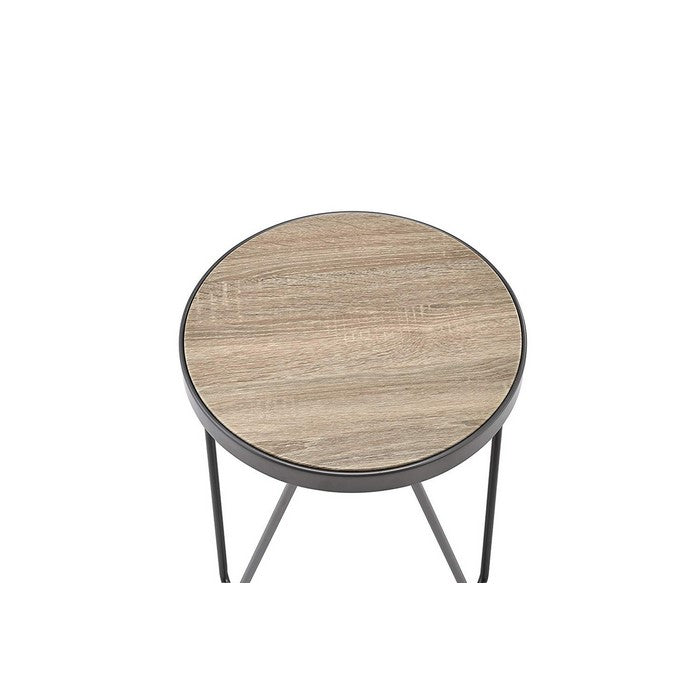Round Wooden Banded Top End Table with Hairpin Legs, Gray