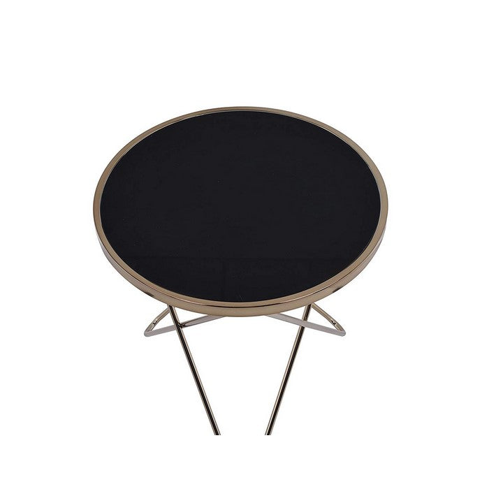 Valora End Table, Black Glass & Champagne
