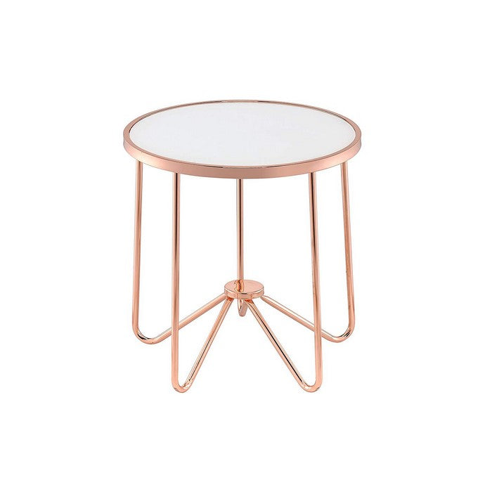 Frosted Glass Top End Table with Metal Tubular Base, Gold and White
