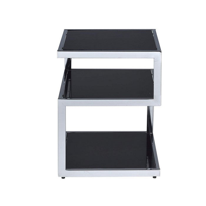 Alyea End Table, Black Glass & Chrome