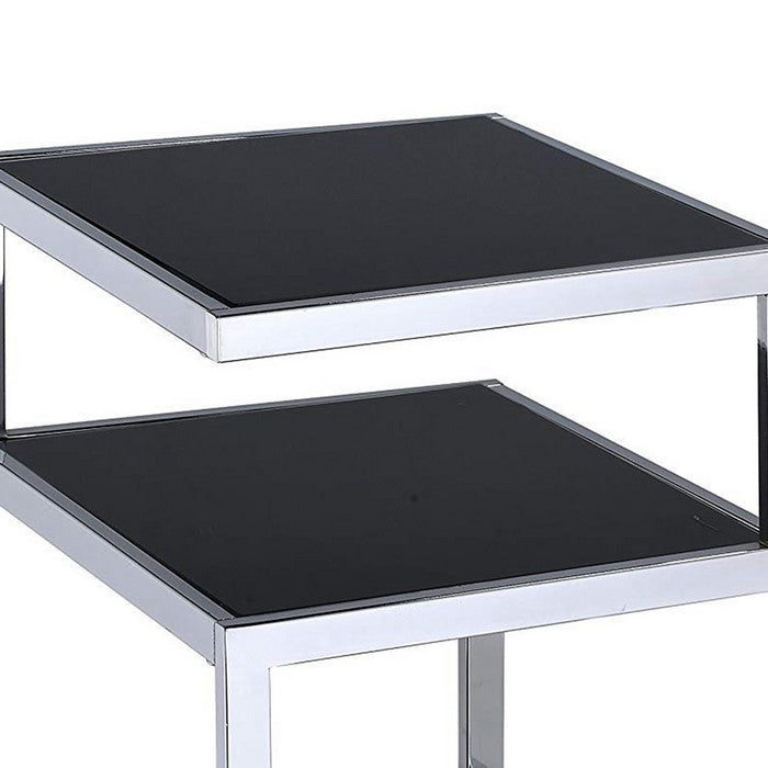 Alyea End Table, Black Glass & Chrome