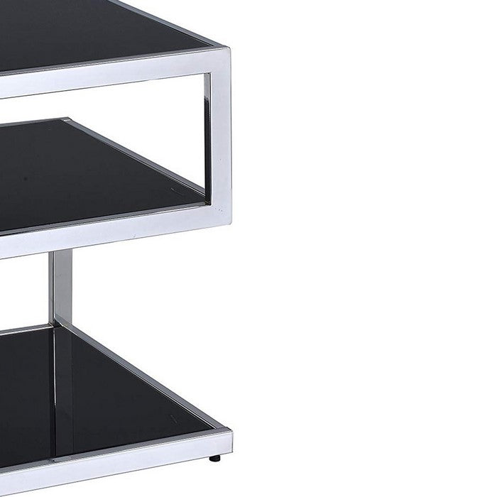 Alyea End Table, Black Glass & Chrome