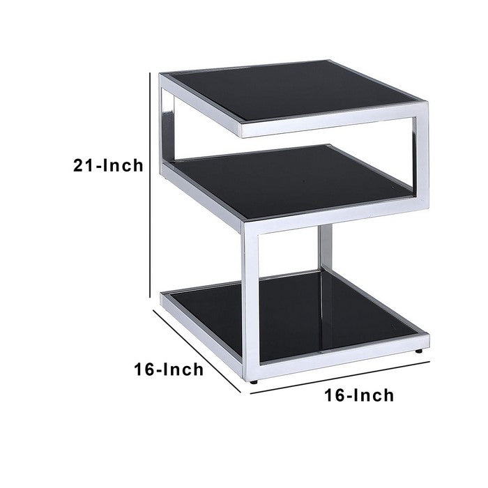 Alyea End Table, Black Glass & Chrome
