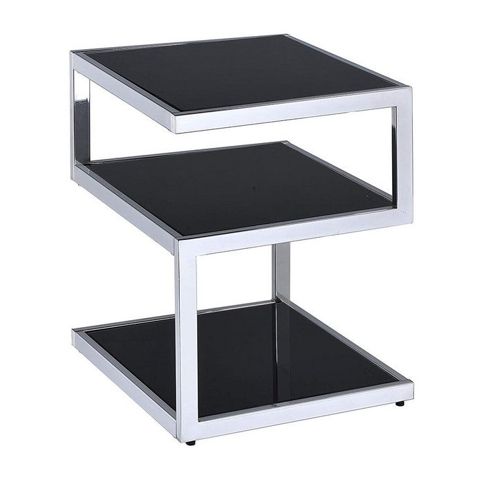 Alyea End Table, Black Glass & Chrome