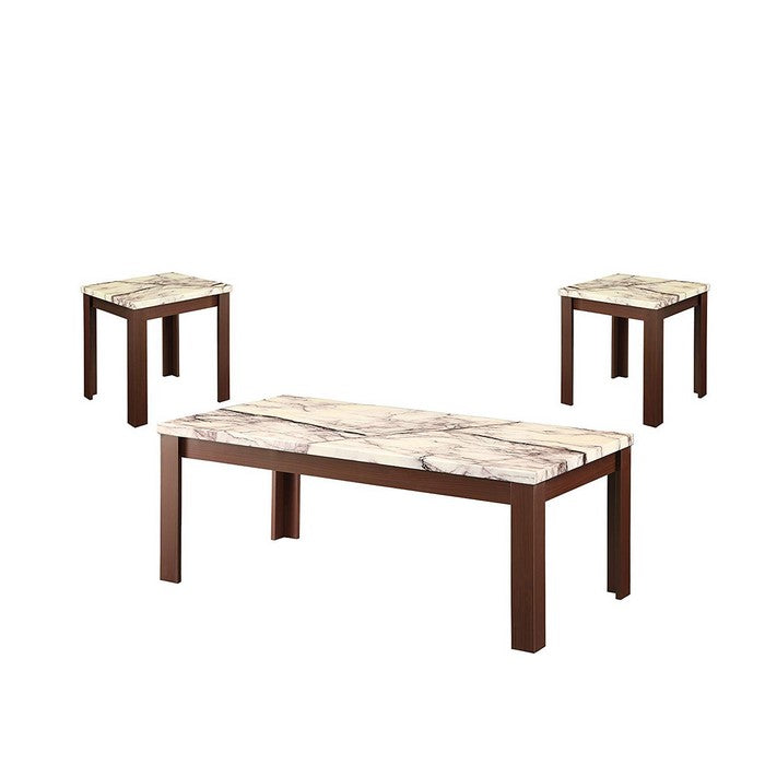 Carly Coffee/End Table Set, Faux Marble & Cherry, Pack of 3 Piece