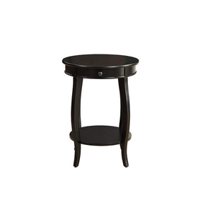 1 Drawer Round Shape Wooden End Table with Cabriole Legs, Espresso Brown