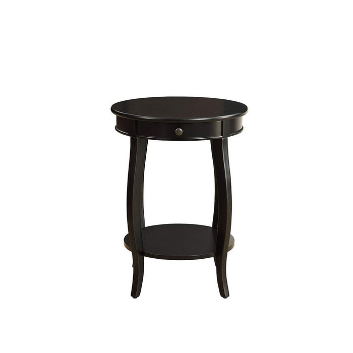 1 Drawer Round Shape Wooden End Table with Cabriole Legs, Espresso Brown