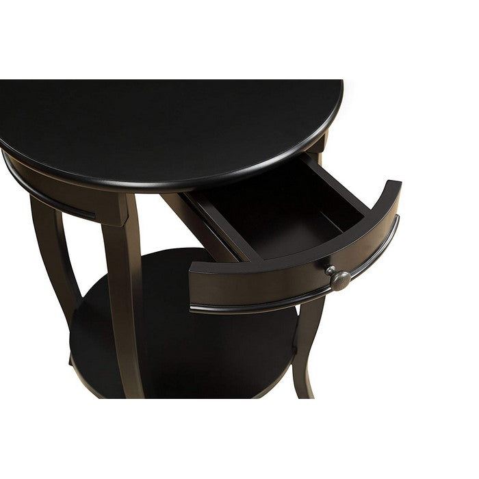 1 Drawer Round Shape Wooden End Table with Cabriole Legs, Espresso Brown