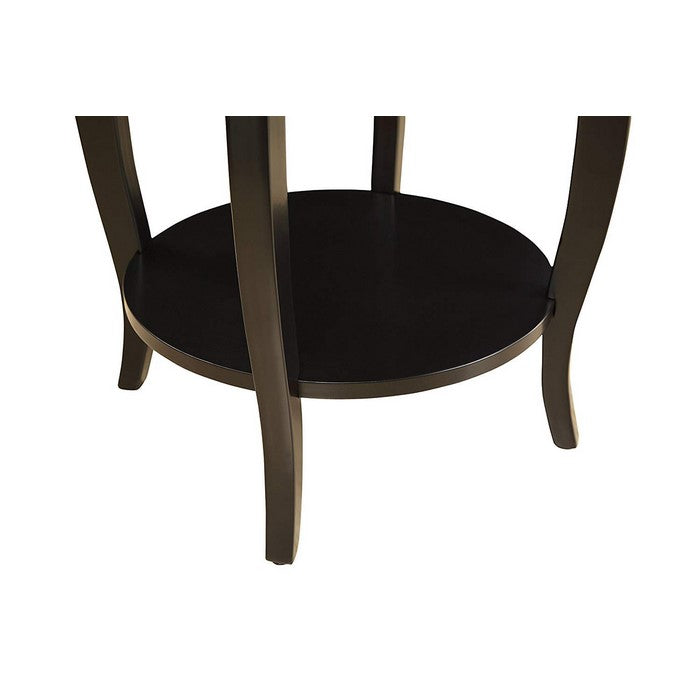 1 Drawer Round Shape Wooden End Table with Cabriole Legs, Espresso Brown