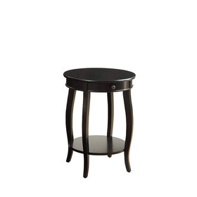 1 Drawer Round Shape Wooden End Table with Cabriole Legs, Espresso Brown