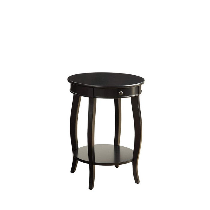 1 Drawer Round Shape Wooden End Table with Cabriole Legs, Espresso Brown