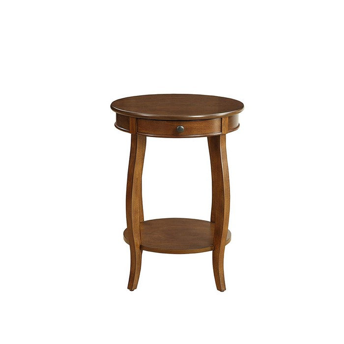 1 Drawer Round Shape Wooden End Table with Cabriole Legs, Walnut Brown