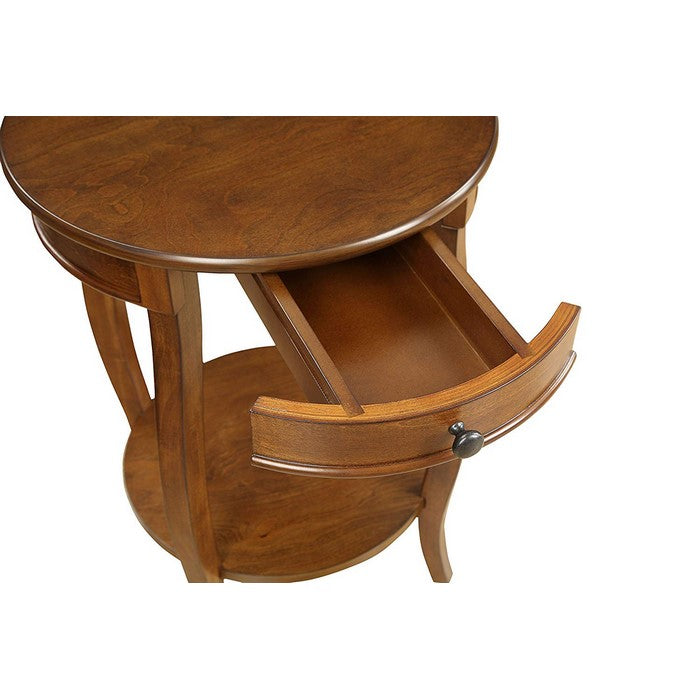 1 Drawer Round Shape Wooden End Table with Cabriole Legs, Walnut Brown