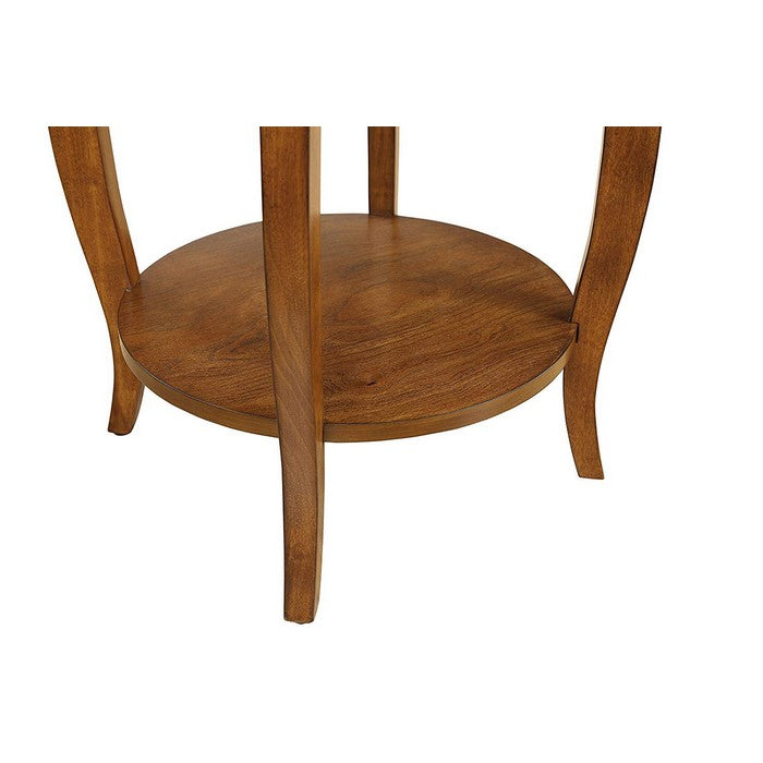 1 Drawer Round Shape Wooden End Table with Cabriole Legs, Walnut Brown