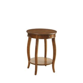 1 Drawer Round Shape Wooden End Table with Cabriole Legs, Walnut Brown