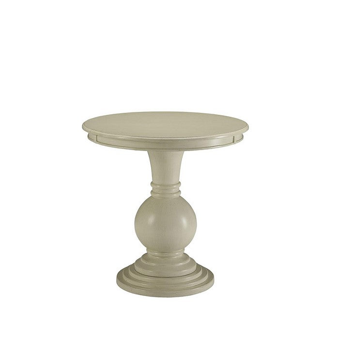 Round Shape Wooden Accent Table with Pedestal Base, Antique White