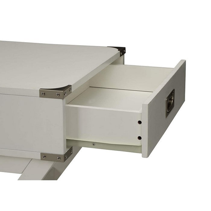 1 Drawer Wooden End Table with X Shaped Legs and Metal Brackets, White