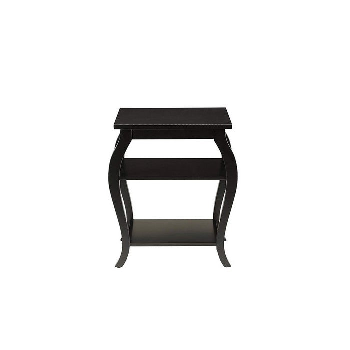Wooden End Table with 2 Open Shelves and Cabriole Legs, Black