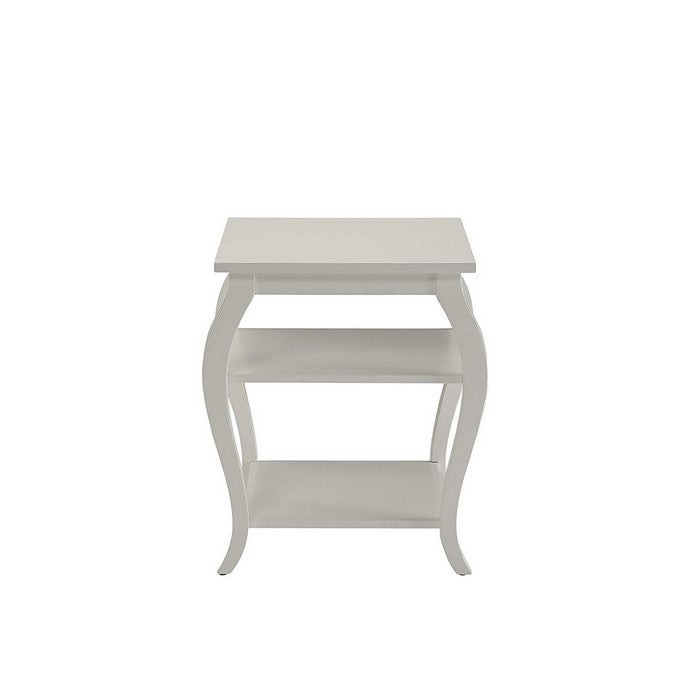 Wooden End Table with 2 Open Shelves and Cabriole Legs, White