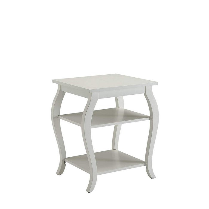 Wooden End Table with 2 Open Shelves and Cabriole Legs, White