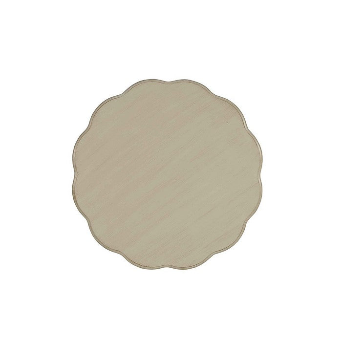 Wooden End Table with Scalloped Round Top and Turned Legs, Antique White