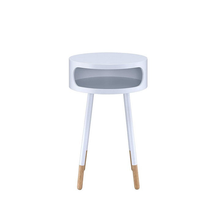 Sonria Round End Table, White & Natural