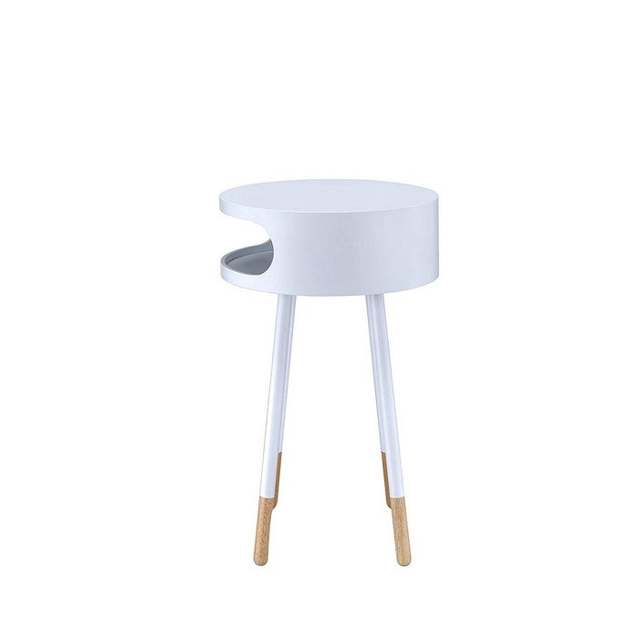 Sonria Round End Table, White & Natural
