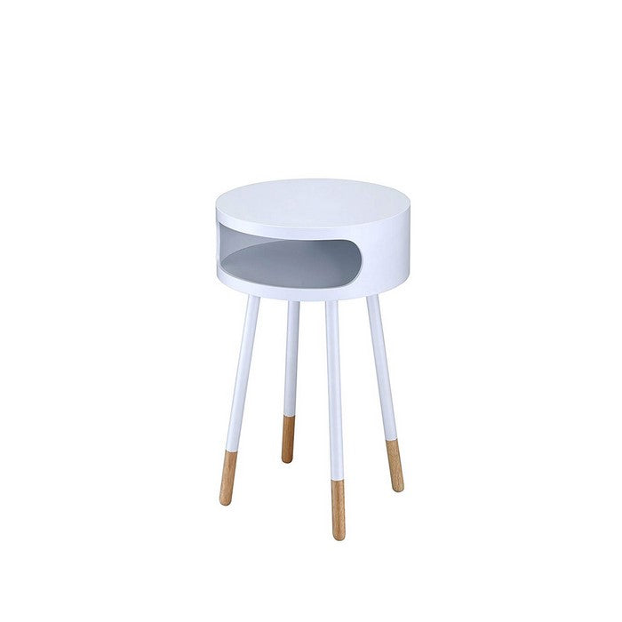 Sonria Round End Table, White & Natural