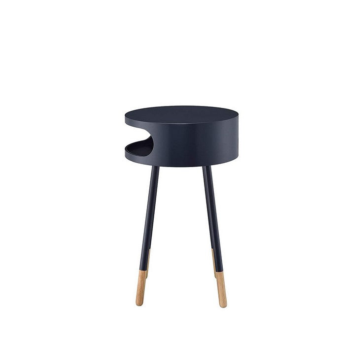 Wooden Round End Table with Open Storage Compartment, Blue