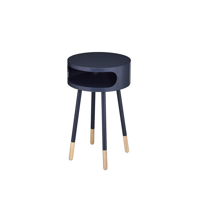 Wooden Round End Table with Open Storage Compartment, Blue