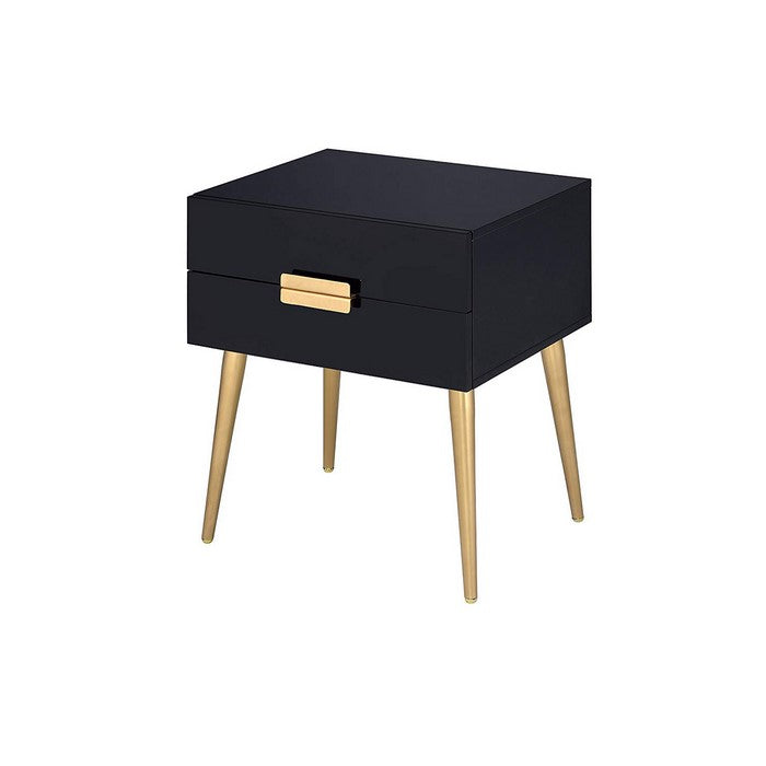 Denvor Square End Table with Drawers, Black & Gold