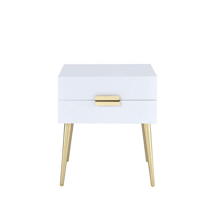 Denvor Square End Table with Drawers, White & Gold