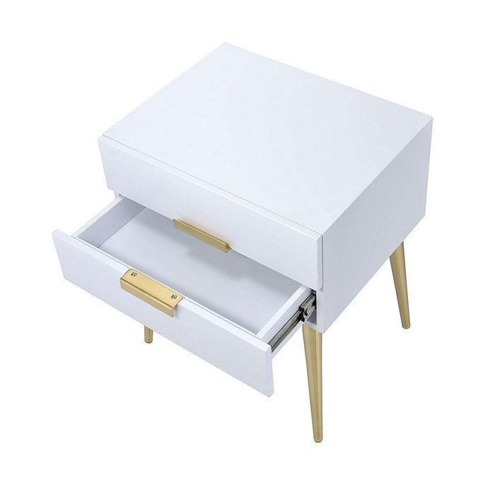 Denvor Square End Table with Drawers, White & Gold