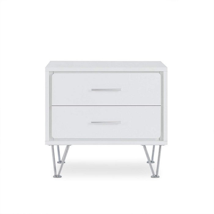 Contemporary 2 Drawers Wood Nightstand By Deoss, White