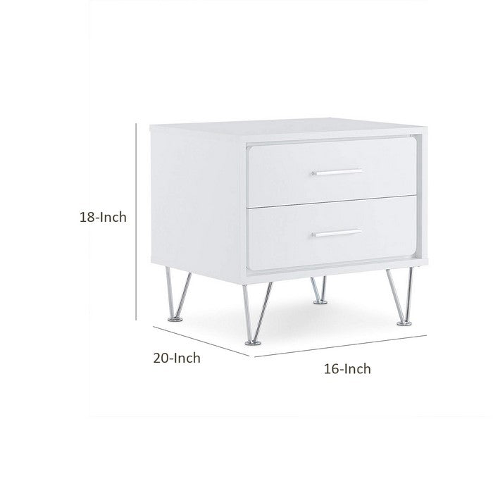 Contemporary 2 Drawers Wood Nightstand By Deoss, White