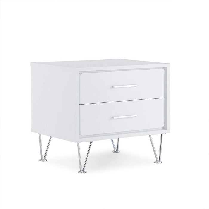 Contemporary 2 Drawers Wood Nightstand By Deoss, White