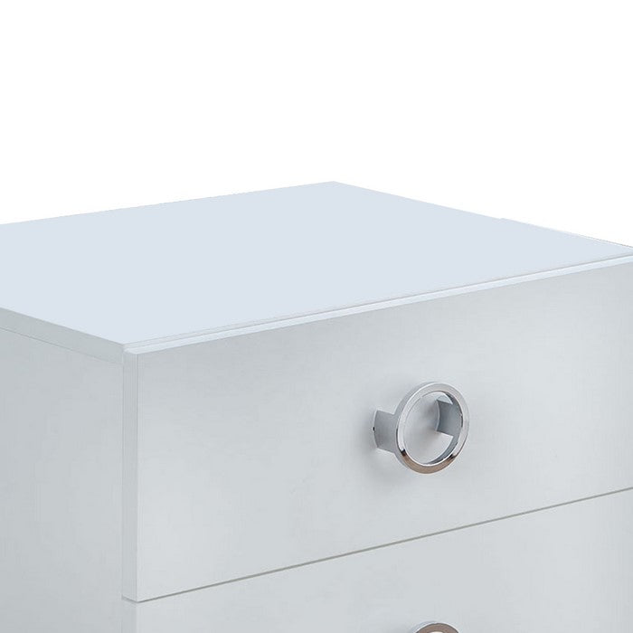 Modern Style Wood & Metal Nightstand By Elms, White & Chrome
