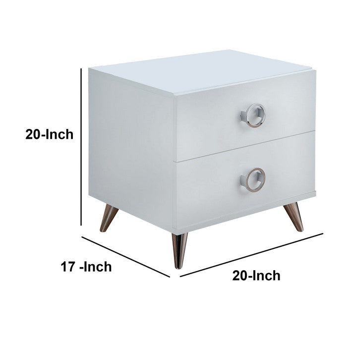 Modern Style Wood & Metal Nightstand By Elms, White & Chrome