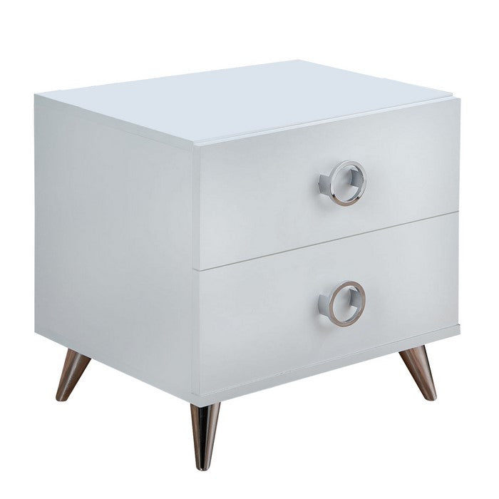 Modern Style Wood & Metal Nightstand By Elms, White & Chrome
