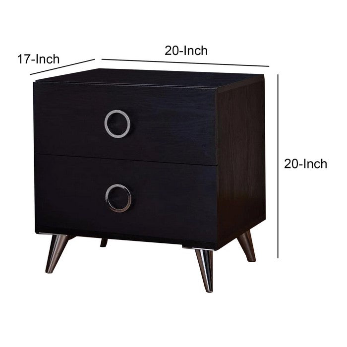 Contemporary Style Wood & Metal Nightstand By Elms, Black & Chrome
