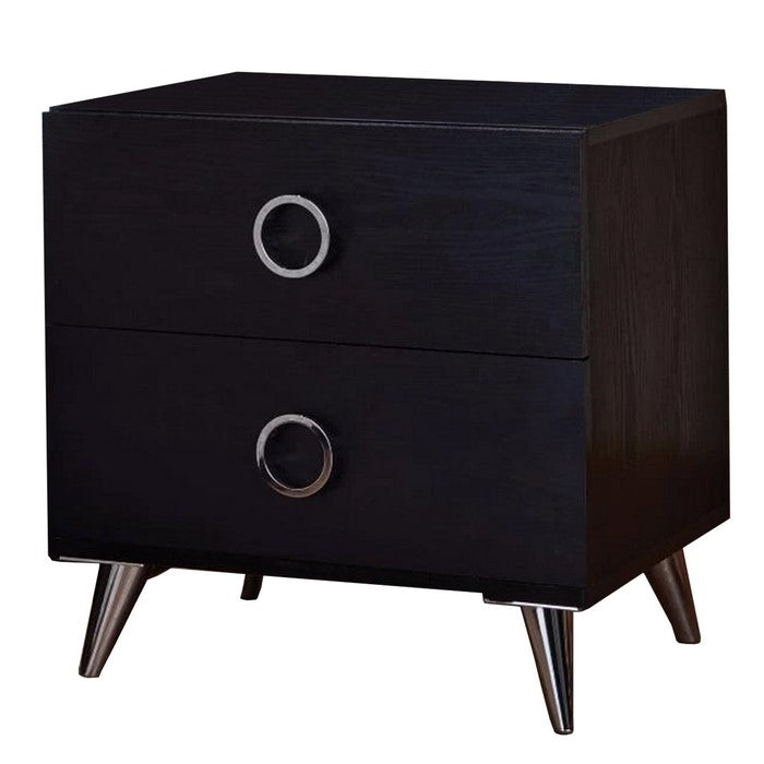 Contemporary Style Wood & Metal Nightstand By Elms, Black & Chrome