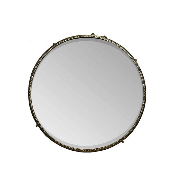 decorative Iron Framed Round Mirror, Bronze