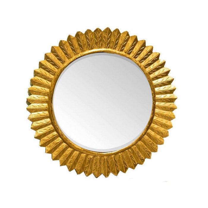 Captivating Round Mirror with wooden Carving Frame, Gold