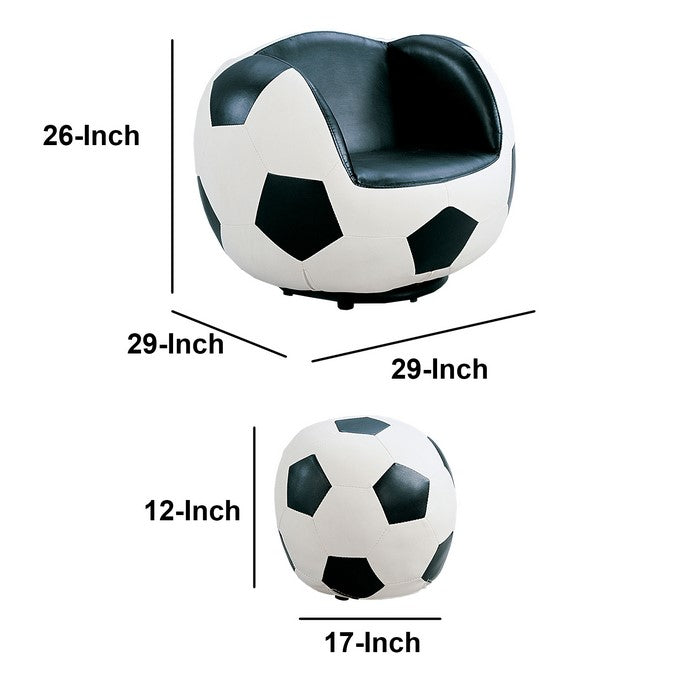 All Star 2 Piece Pack Chair & Ottoman, Soccer: White & Black